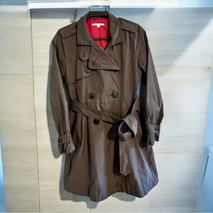 GAP Classic Double-Breasted Front Trench Coat with Belt and Inner Pink Lining